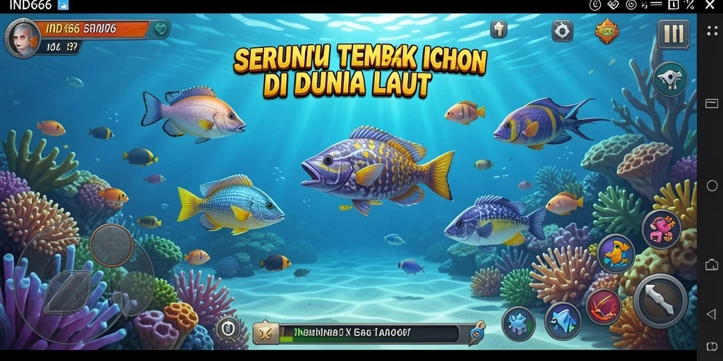 Screenshot gameplay IND666 menunjukkan aksi menembak ikan yang seru.