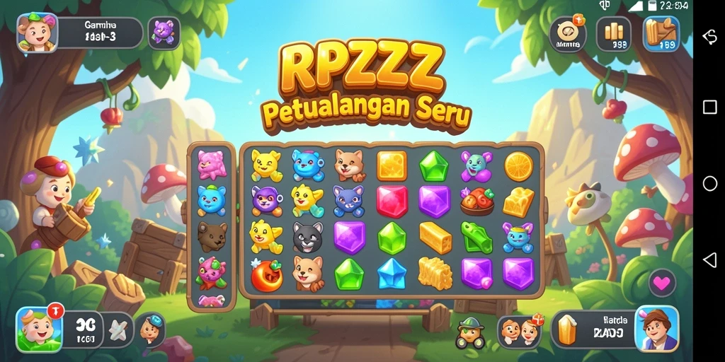 Tangkapan layar gameplay RPZZZ menampilkan aksi warna-warni dalam permainan Match-3.